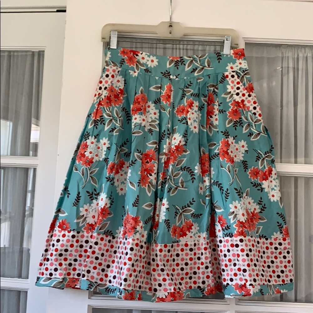 Aqua coral floral skirt